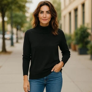 Chicos Mandie Pullover Off-the-Shoulder Sweater Black Cowl Neck Ribbed Neck Hems - Picture 1 of 7