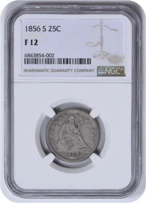 1856-S Liberty Seated Silver Quarter F12 NGC - Image 1 of 4
