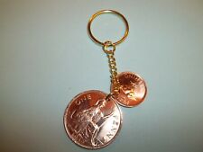 PENNY & FARTHING COINS - BRONZE KEY RING / CHAIN - 1939 & 1945 - WW2 