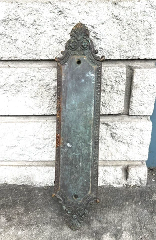 13.5” Antique Art Nouveau Cast Brass Bronze Victorian Door Push Plate b Cover