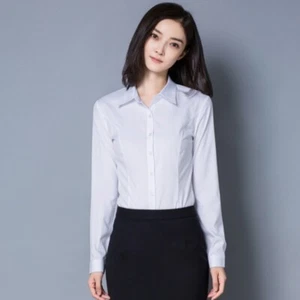 Womens Dress Shirts Long Sleeve Button Down Shirt Wrinkle-Free Solid Work Blouse - Picture 1 of 14