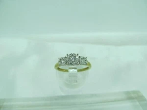 14K YELLOW GOLD WHITE GOLD ACCENT 3 STONE DIAMOND ILLUSION CLUSTER RING size 5 - Picture 1 of 18