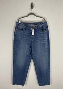 Nwt American Eagle Baggy Jeans Size 20 Blue Medium Wash Asymmetrical Button - Picture 1 of 11
