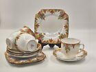 Art Deco Bell 12 Piece Teaset with Leaf detail and Gold Edging.