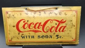 Vintage Coca-Cola With Soda 5c. Sign ~Age Undetermined, WOW LOOK~ Coke Sign - Picture 1 of 24