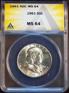 1961 50c Silver Franklin Half-dollar MS 64 New ANACS # 7472080 + Bonus - Picture 1 of 2