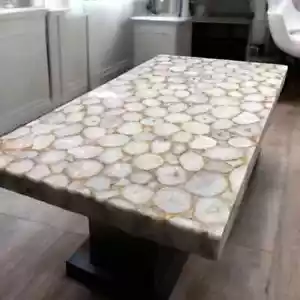 48"x30" White Agate Stone Dining Table | Handmade Gemstone Table | Luxury Top - Picture 1 of 8