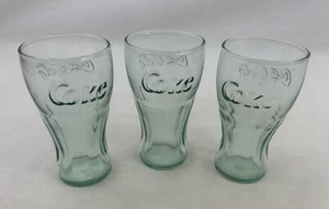 Retro Coca-Cola Green Embossed 4 1/2" Juice Glasses Set of 3 Indiana Glass Co. - Picture 1 of 13