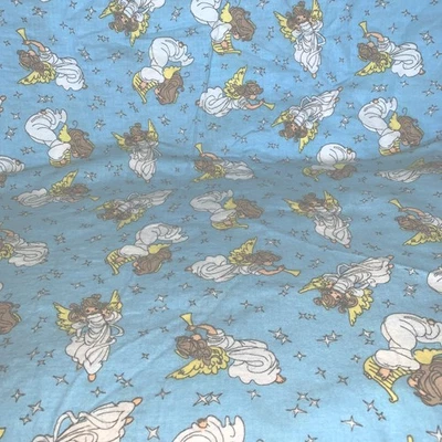 Precious Moments Fabric Blue Flannel Angel Music Spectrix Vtg 90s BTY 36 x 42" - Image 1 of 4