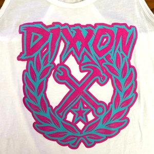 Camiseta sin mangas Dixxon talla mediana rosa azul graffiti frontal gráfico llave martillo motocicleta - Imagen 1 de 8