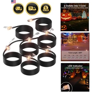 Outdoor Extension Cord 50FT Heavy Duty Weatherproof Power Cable with 6 Outlets - Picture 1 of 10