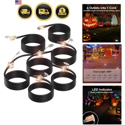 Outdoor Extension Cord 50FT Heavy Duty Weatherproof Power Cable with 6 Outlets - Image 1 of 4