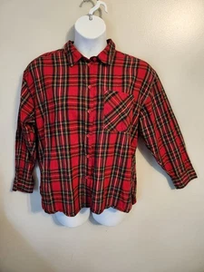 Time And Tru Red Green Plaid Button Up Flannel Shirt 2X XXL Christmas - Picture 1 of 7