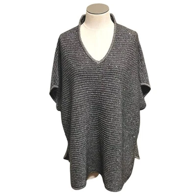 Neiman Marcus Womens Gray Cashmere Collection Alpaca Wool Poncho Sweater Sz S - Image 1 of 4