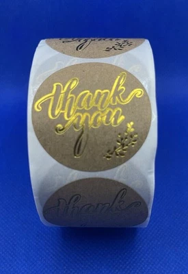 Thank You Stickers 500 Labels Brown Gold Lettering New - Image 1 of 4