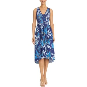 Maggy London Womens Blue Hi-Low Cotton Midi Dress 10 BHFO 7162 - Picture 1 of 2