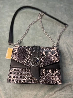 michael kors studded  mk Greenwich black snakeskin print bag crossbody purse  - Image 1 of 4