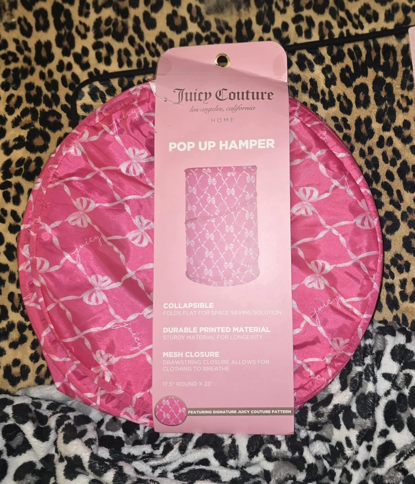 Juicy Couture Pink Bow Print Large Collapsible Pop Up Hamper New Viral 17" X 23" - Image 1 of 2