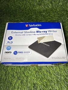 VERBATIM 2307-829 External Slimline USB 3.2 Gen 1 Blu-Ray & DVD-RW Drive Writer - Picture 1 of 5