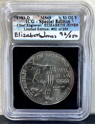 1983-D $1 Special Edition ICG MS69 Signed Elizabeth Jones 92/250 SILVER Dollar - Image 1 of 2