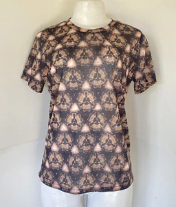 T-shirt Prabal Gurung manica corta caleidoscopio semi trasparente stampata M - Foto 1 di 5
