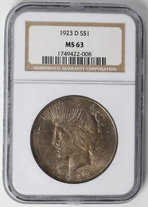 1923 D Peace Silver Dollar NGC MS-63 - Picture 1 of 4