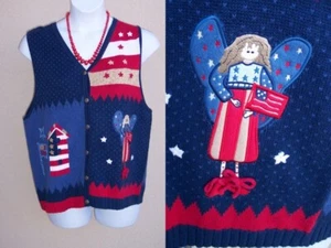 Quacker Factory American Patriotic Angel Pullover Weste Gr. L 4th of July Top - Bild 1 von 11