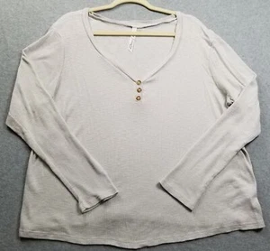 NY Collection Top Women’s 1X Plus Light Gray Long Sleeves Ribbed Stretch T Shirt - Picture 1 of 9