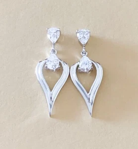3.0ctw GORGEOUS DIAMONIQUE STONE STUD / DANGLE STERLING SILVER EARRINGS NEW! - Picture 1 of 3