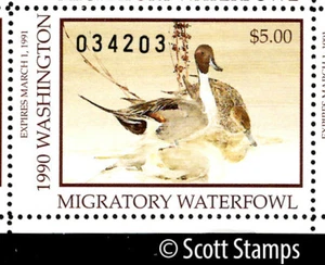 WA5 1990 Washington Duck Stamp - MNH - Pintails - Artist: Thomas Quinn - Picture 1 of 1