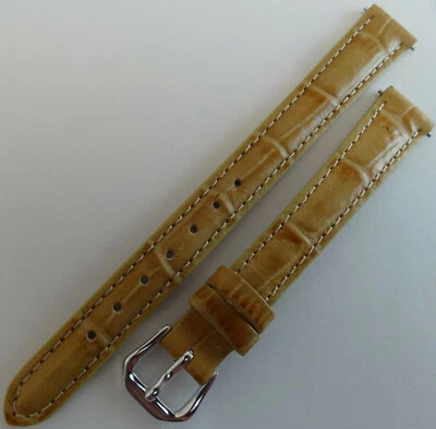 New 12mm Regular Genuine Leather Light Tan Simulated Crocodile Grain Watch Band - Image 1 of 4