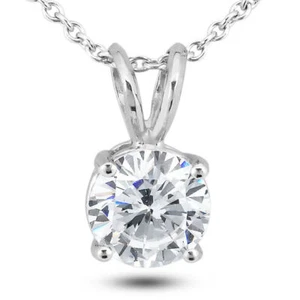 Diamond Solitaire Pendant Natural Round Treated 14K White Gold G SI1 1.51 Carat - Picture 1 of 5