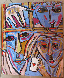 Visson portrait acrylique sur panneau acrylic painting La Bonne Carte 1991