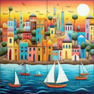 Waterfront Fliese Backsplash Ray Powers mediterrane Kunst Keramik Wandbild OB-RPA630a - Bild 1 von 7