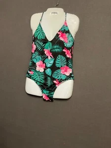 Ekouaer Women's One-Piece Swimsuit M Black Floral Tropical Crisscross Back NWT - Picture 1 of 6