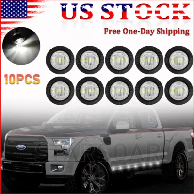 10X White Mini Truck Trailer LED Bullet Button Marker Lights Small Round 12V Car - Image 1 of 4