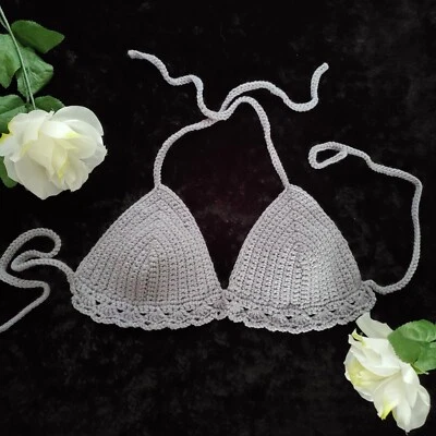 NEW Crochet Bikini Top Light Gray Color S/M - Image 1 of 2