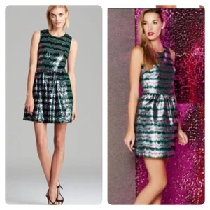 $248 Vestido French Connection Talla 10 Siberiano Metálico Rosa/Negro Nuevo con Etiquetas - Imagen 1 de 4