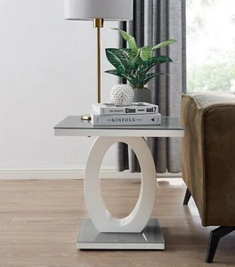 GIOVANI White Gloss and Grey/Black Glass Living Room Bedroom Side End Table - Picture 1 of 17