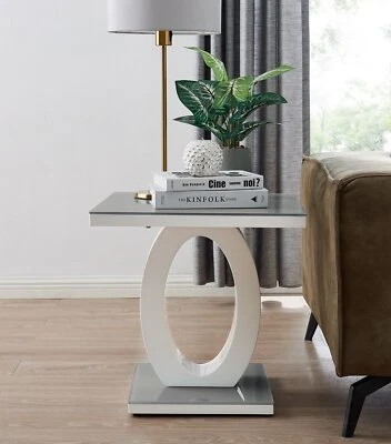 GIOVANI White Gloss and Grey/Black Glass Living Room Bedroom Side End Table