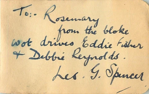Vintage Signed Autograph - The Bloke that Drives Eddie Fisher & Debbie Reynolds Cover