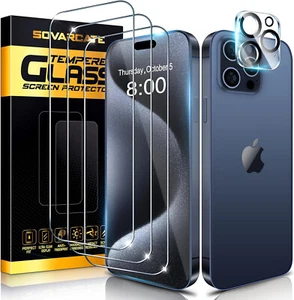 SOVARCATE 3 Pack Screen Protector for iPhone 15 Pro [6.1 Inch] with 1 Pack Camer - Picture 1 of 9