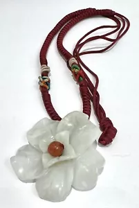 Vintage Carved Jadeite Jade Flower Pendant Necklace 68cm,36.77g - Picture 1 of 11