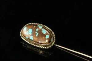 VINTAGE NAVAJO BISSBEE BLUE TURQUOISE STERLING SILVER STICK PIN  D145-13 - Picture 1 of 4