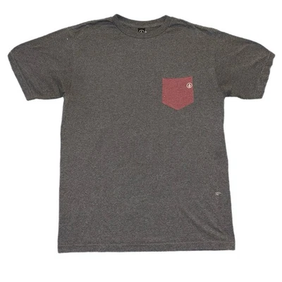 Volcom Mens Short Sleeve Tee Shirt Gray With Red Pocket Adult Size L Large - Image 1 of 4