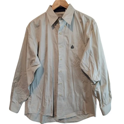 Camisa masculina vintage corneta menino botão para baixo bege médio anos 90 manga longa casual top - Imagem 1 de 4