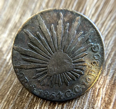 1854/44 Mexico 2 Reales Rare Overdate GC Assayer Guadalupe y Calvo Silver Error - Image 1 of 4