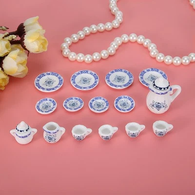 (Blue White Porcelain Color)Generic Miniature Porcelain Tea Set Miniature Decor - Image 1 of 4