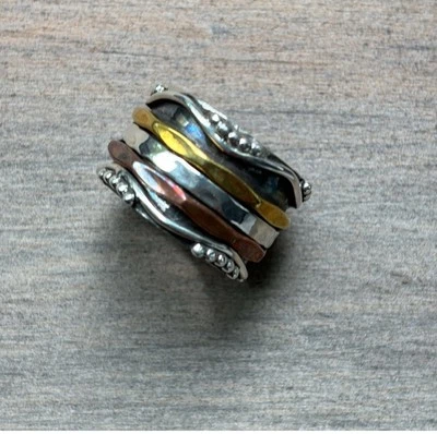 ANILLO GIRATORIO 3 FILAS CHAPADO EN ESTERLINA O 14K, TALLA 5,5 Foto 1 de 3