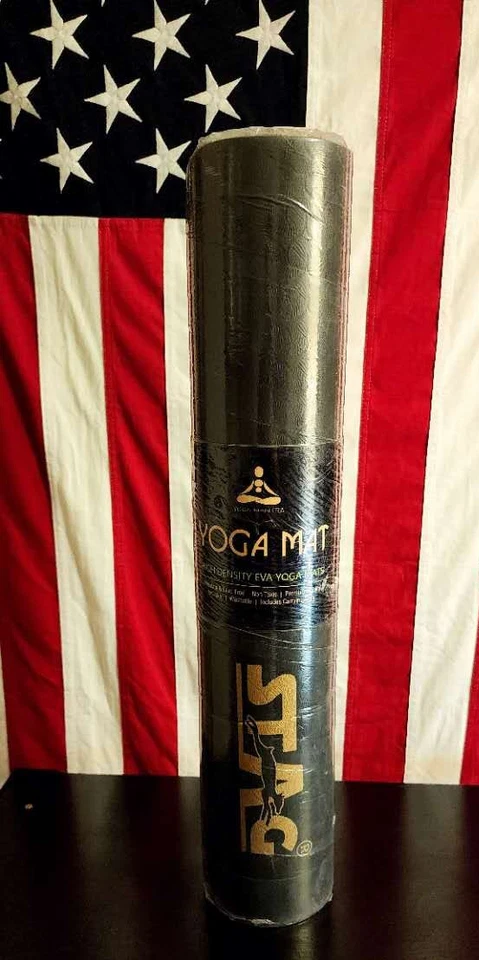 Stag Yoga Mantra Asana Mat con correa de transporte 6 pies x 2 pies negro/dorado (tamaño 4 mm) Foto 1 de 4